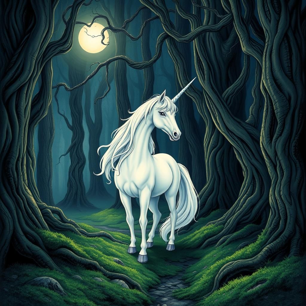 Ethereal Unicorn in Mystical Forest