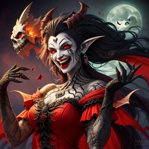 beautiful happy laughing shapeshifting vampire, demon, godde...