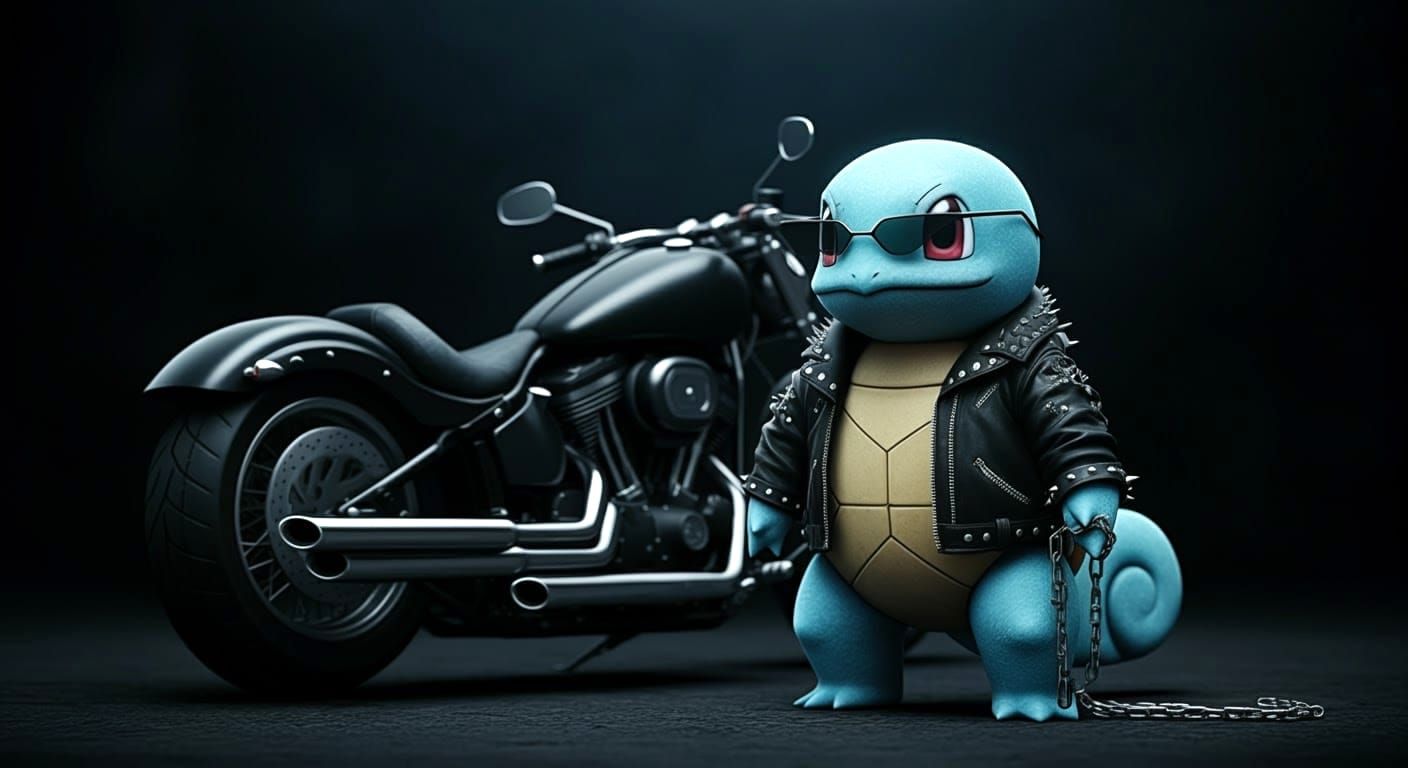 Squirtle in Leather Jacket: 3D Anime Art
