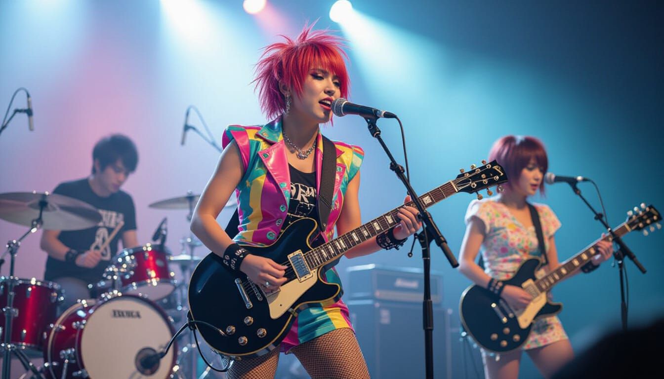 Energetic Japanese Pop-Punk Band on Stage