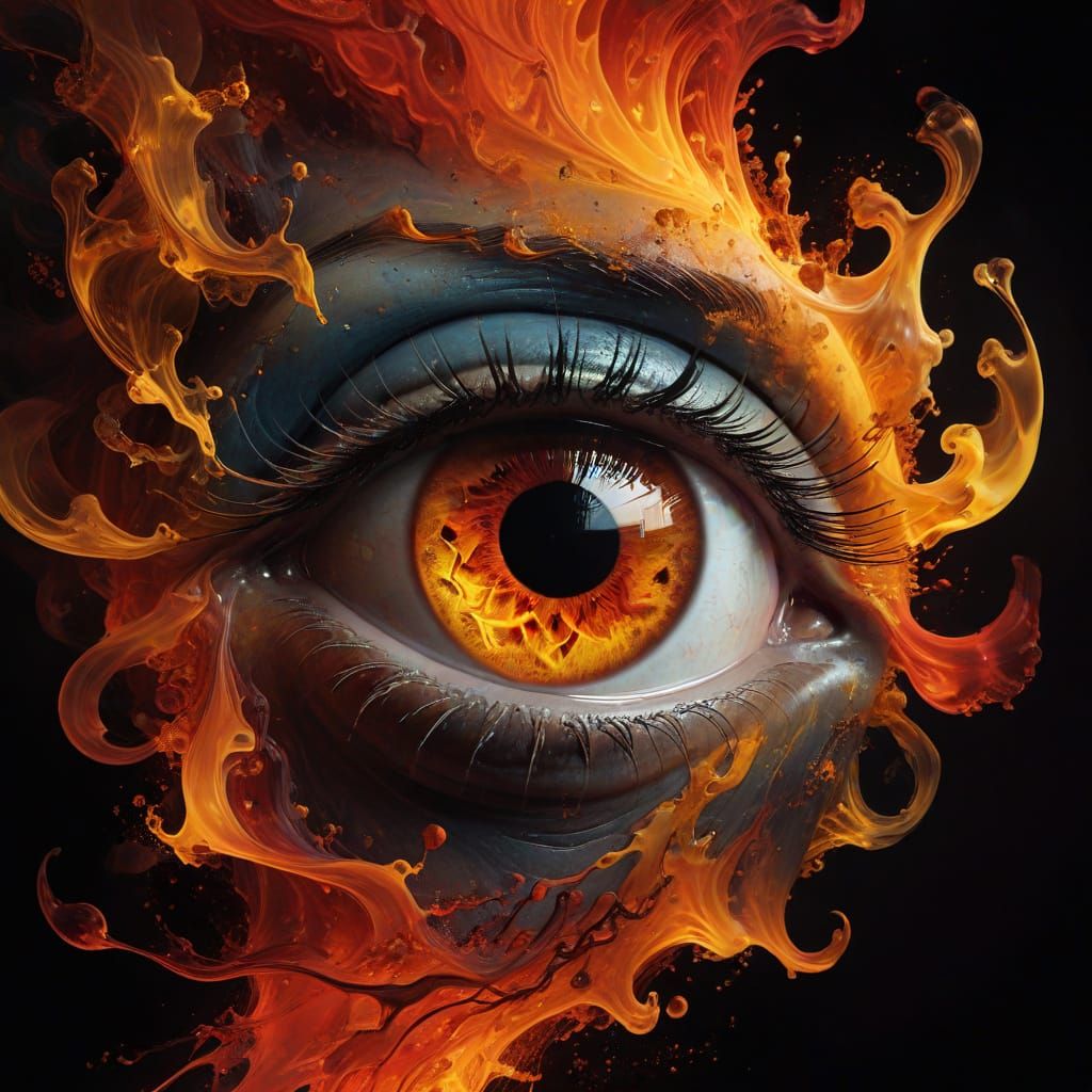 Vibrant Eye Mock-Up Suspended in Swirling Vortex of Fiery Hu...