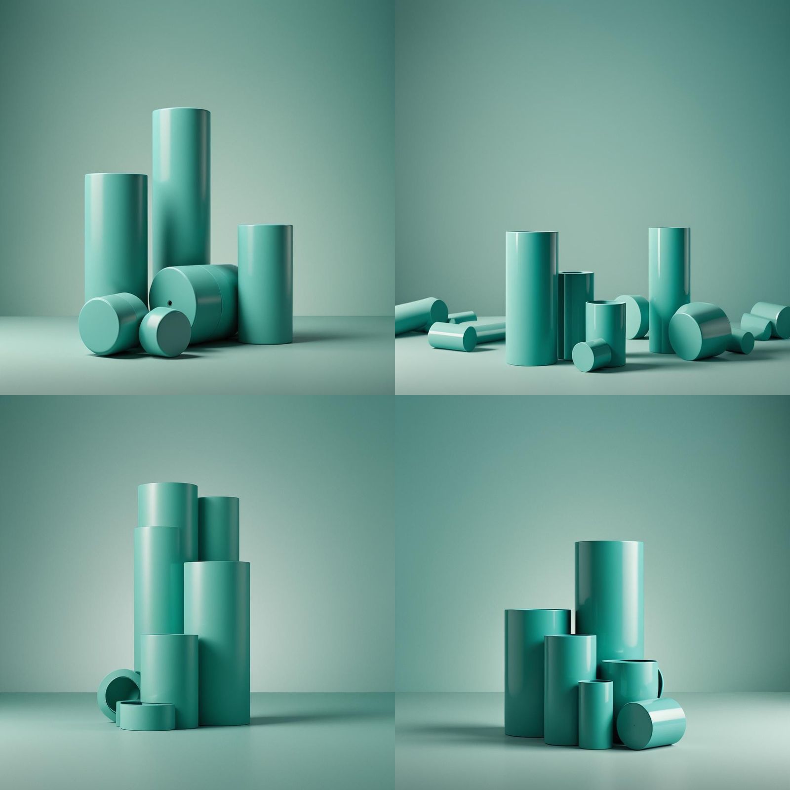 Turquoise Cylinders: Abstract Still Life, 3D Render