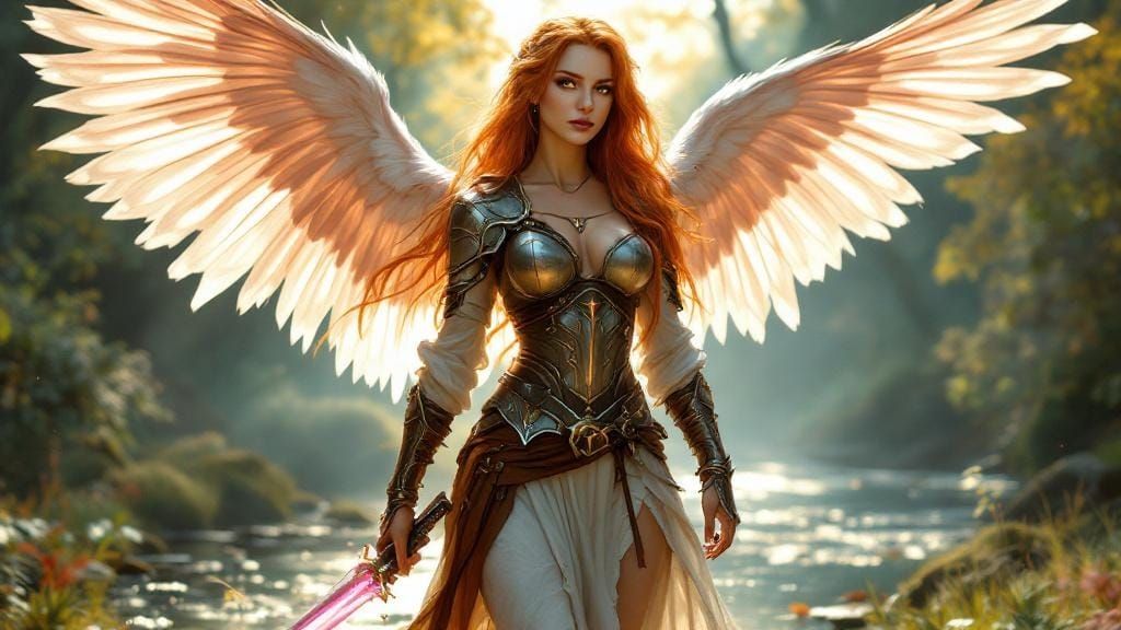 Aasimar Warrior in Lush Forest, Photorealistic Style