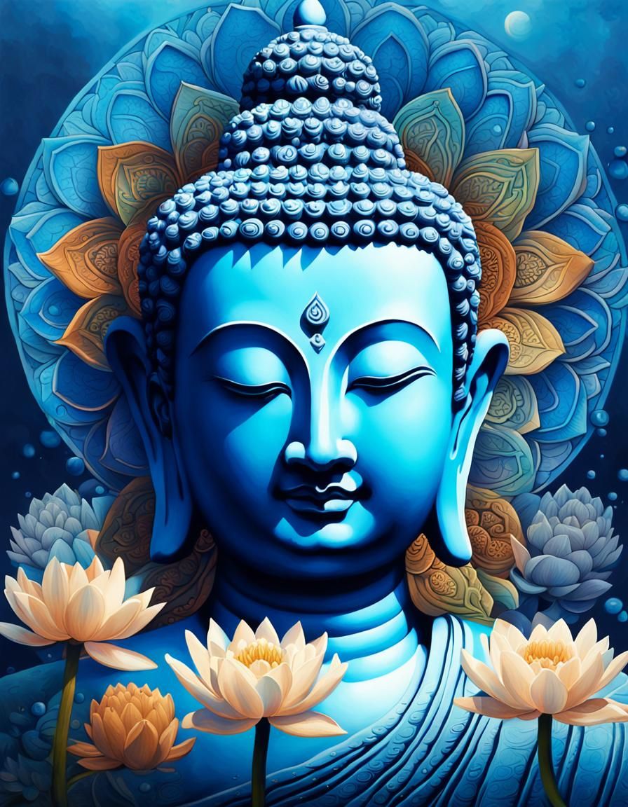 Buddha Portrait with Mandala in Hyperrealistic Style
