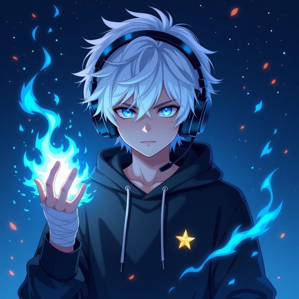 Anime Boy Summons Energy Flames in Space