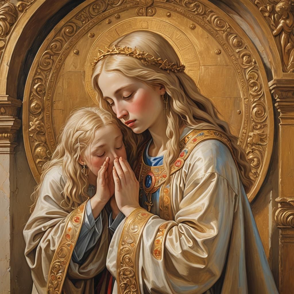 Baroque Painting: Woman Bowing Before Christ