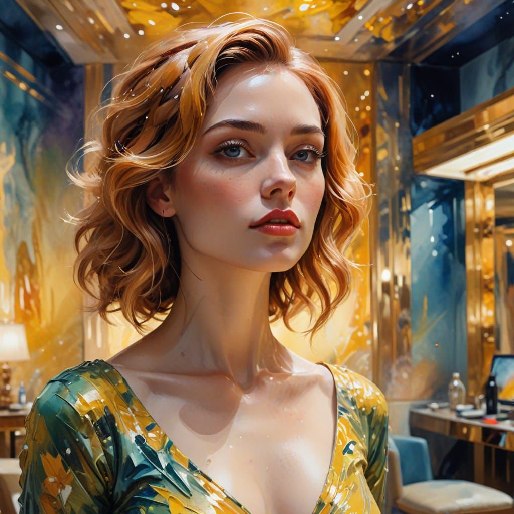 Sultry Space Goddess in Luxury Hotel Splendor