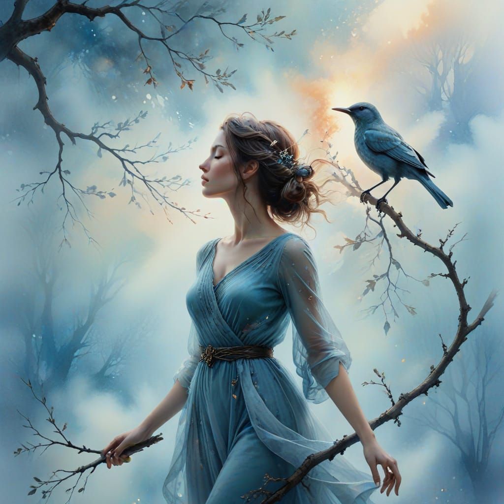 Ethereal Female Silhouette Filled With Dreamy Landscape