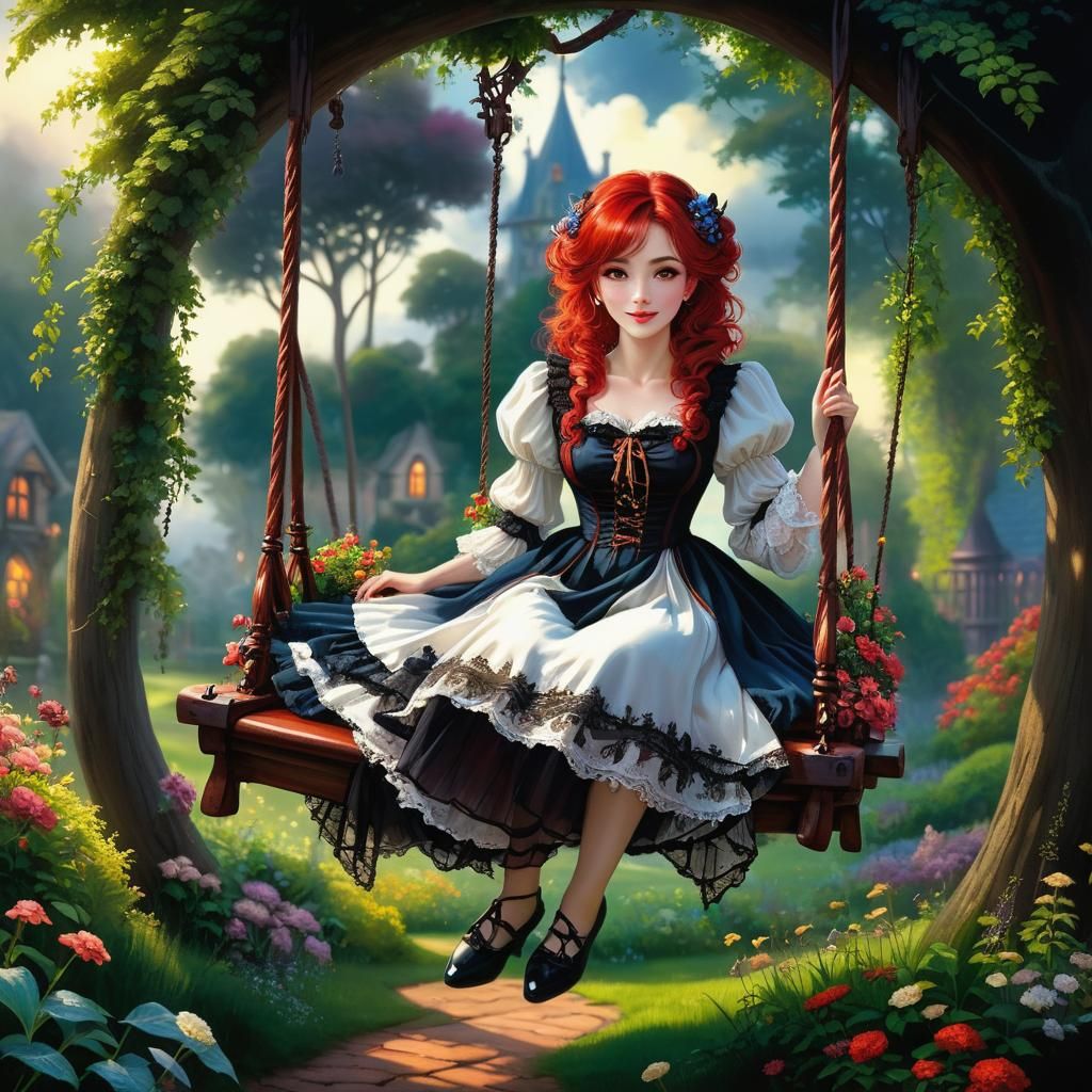 Pretty demon girl on a swing