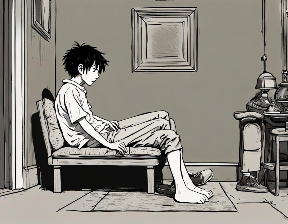 Lonely Boy's Midnight Reflection: Studio Ghibli Style