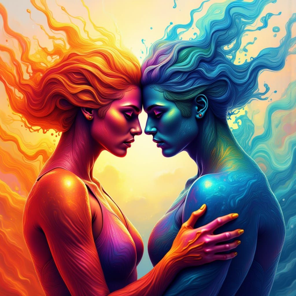 Passionate Embrace of Fire and Water in Graffiti Art