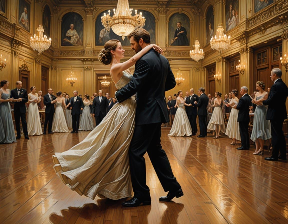 Ethereal Ballroom Waltz in Soft, Golden Light