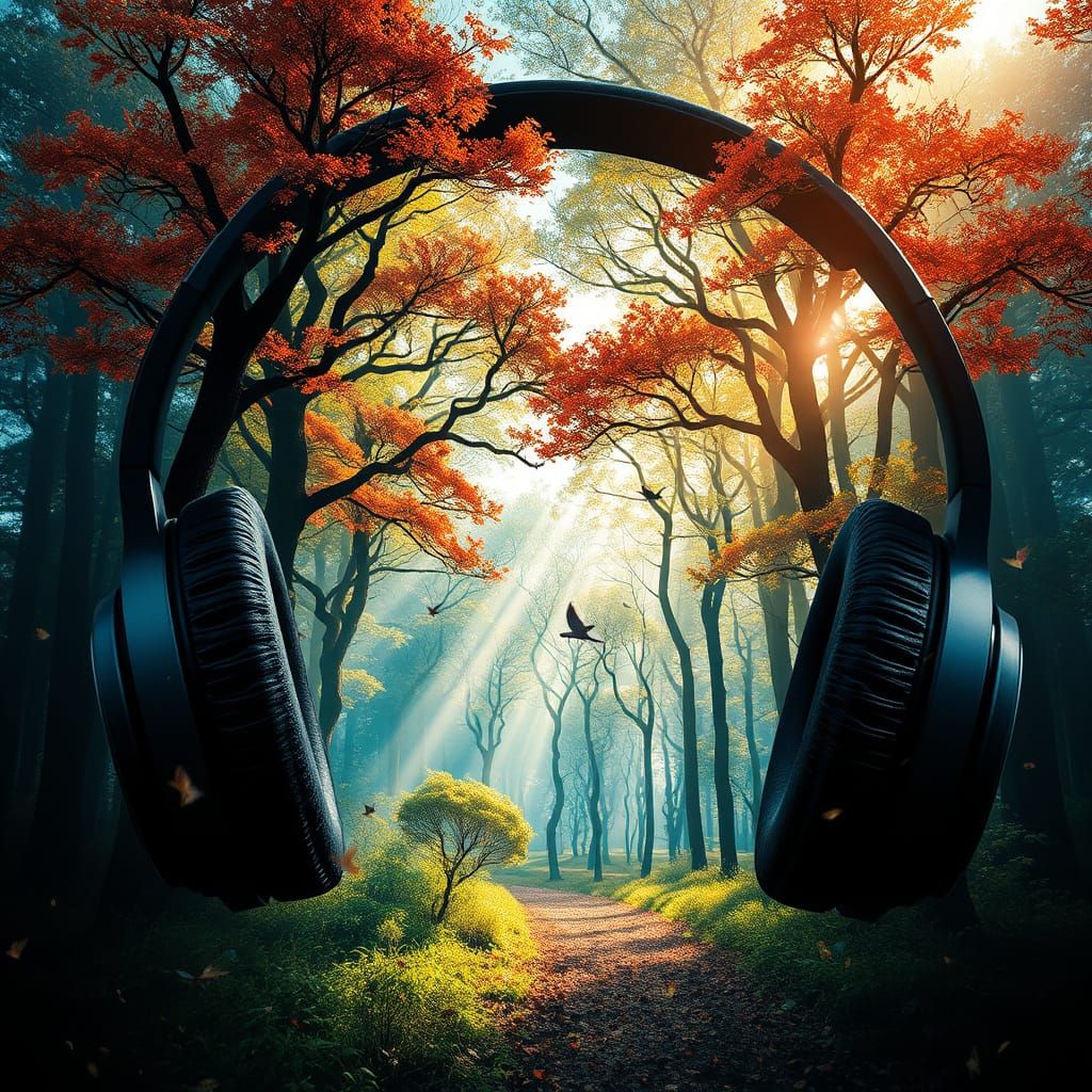 Headphones Double Exposure: Forest Concert Hall
