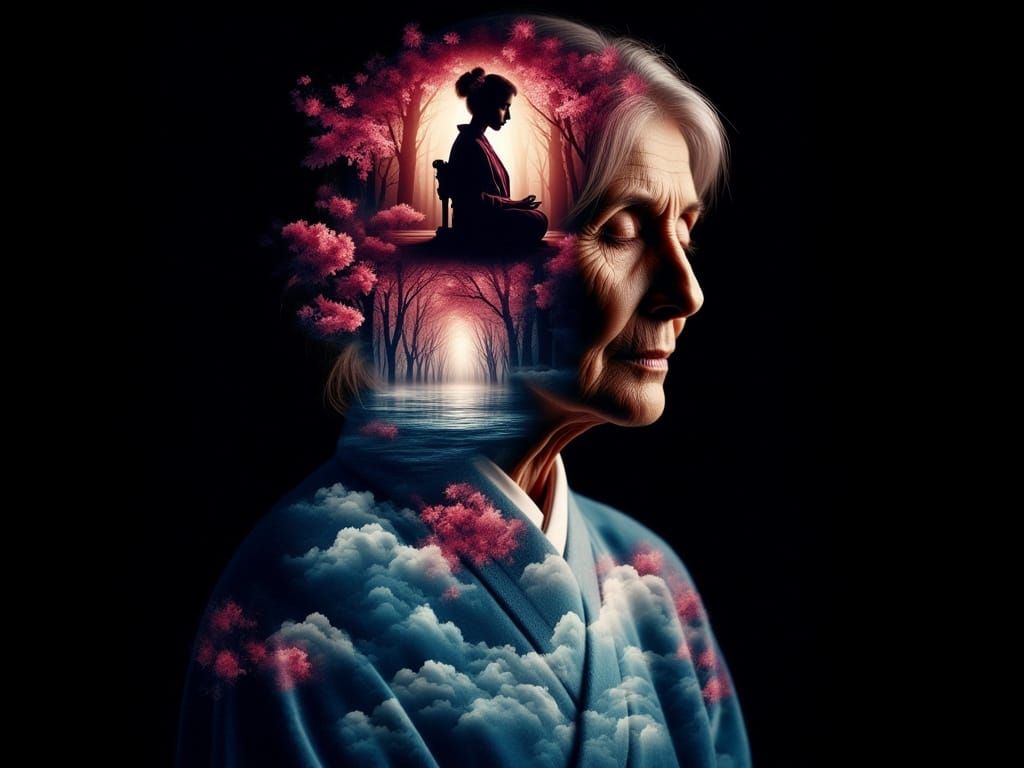 Silhouetted Meditating Woman in Vibrant Seasonal Colors