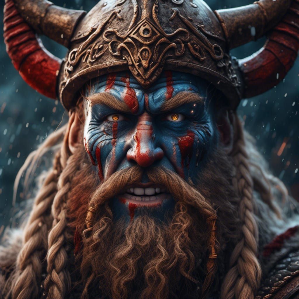 Distressed Bloody Viking Warrior in Hyperreal Style