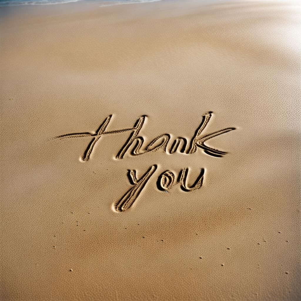 Etched 'Thank You' Message on Sand
