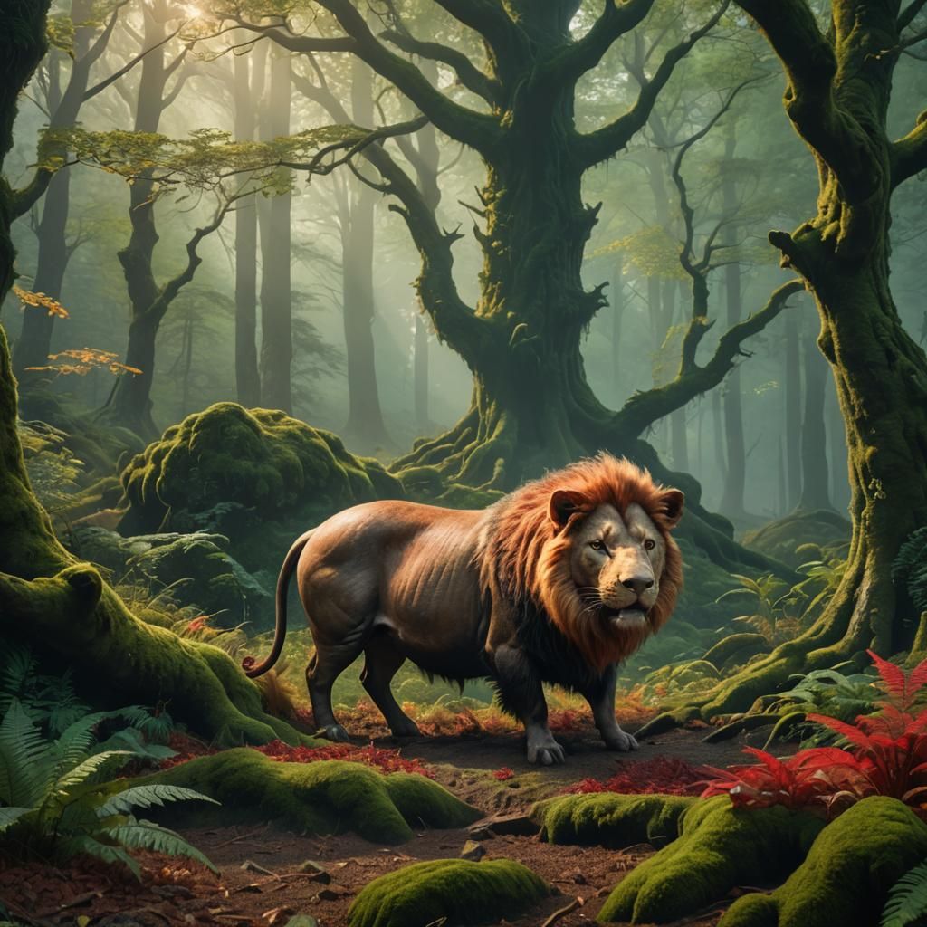 Mystic Pig-Lion Creature in Emerald Forest