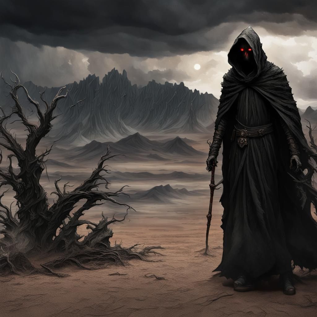 Grim Reaper Rides Through Desolate Wasteland