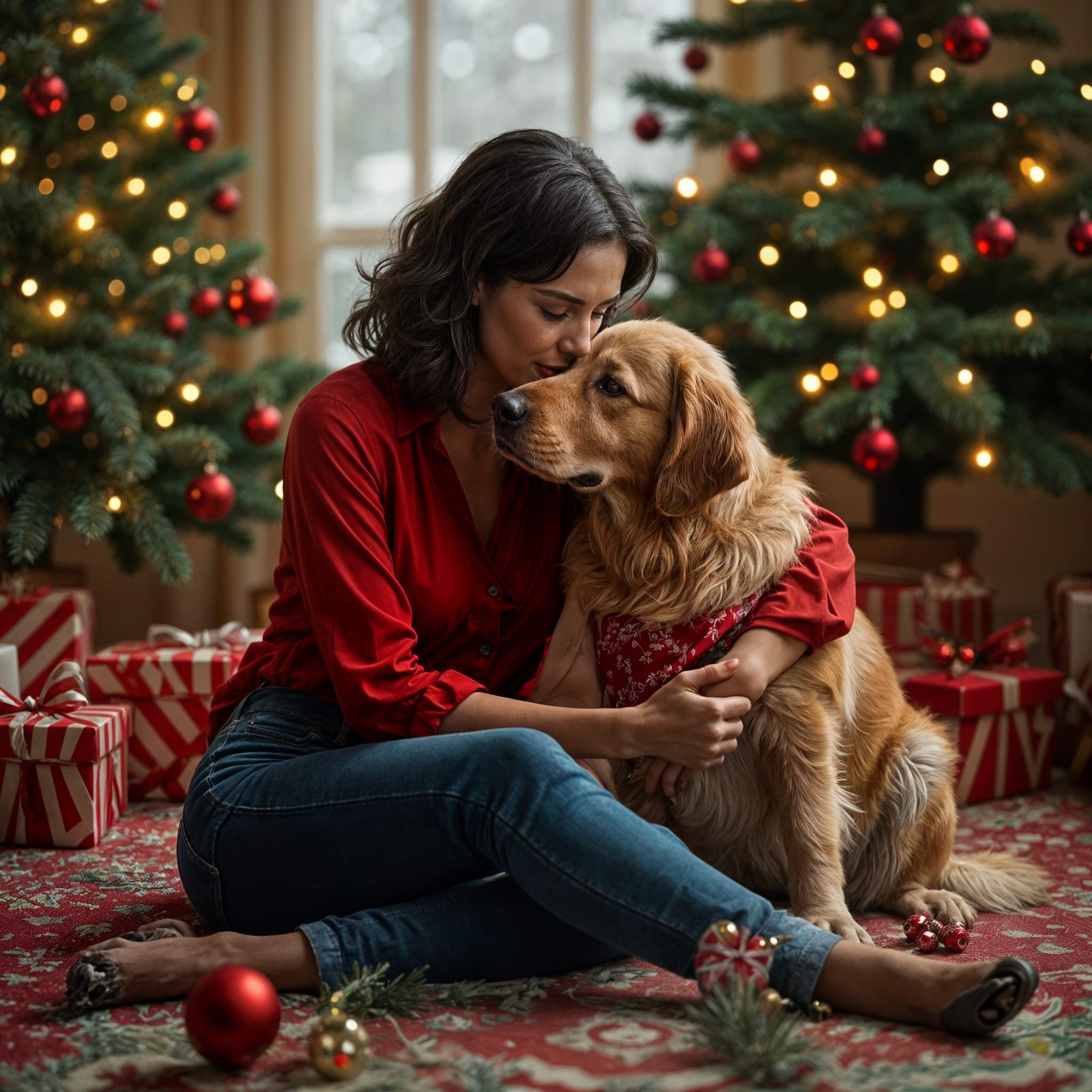 Festive Christmas Photoshoot with Woman and Dog