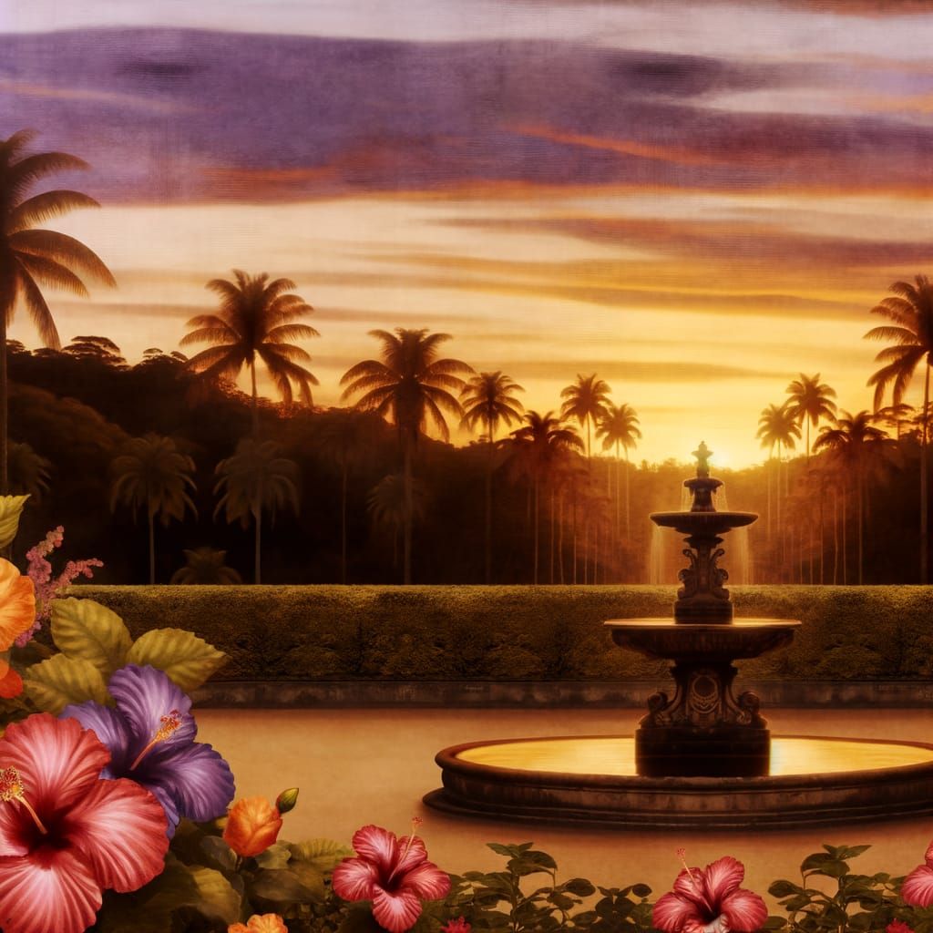 Baroque Garden at Sunset in Romantic Neoclassical Style