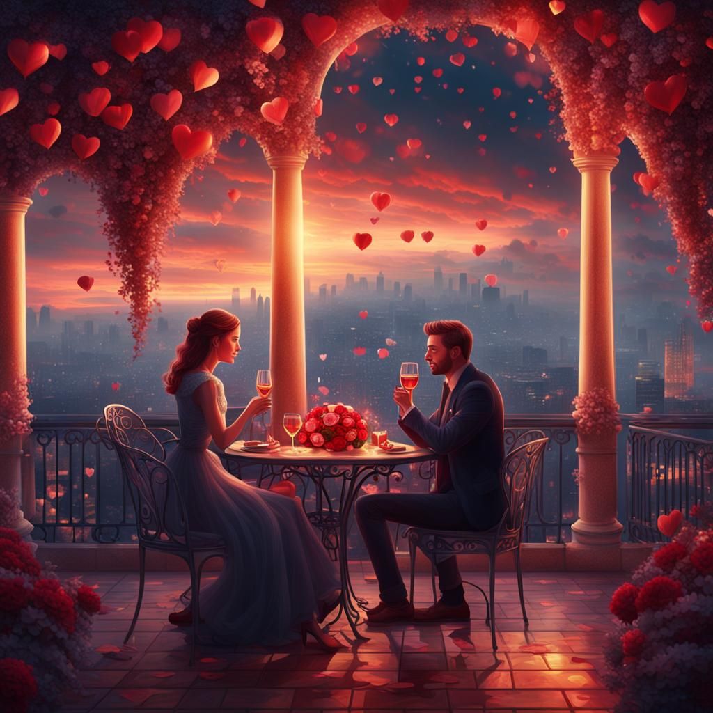 Lovers Celebrate Valentine's Day: A Digital Painting