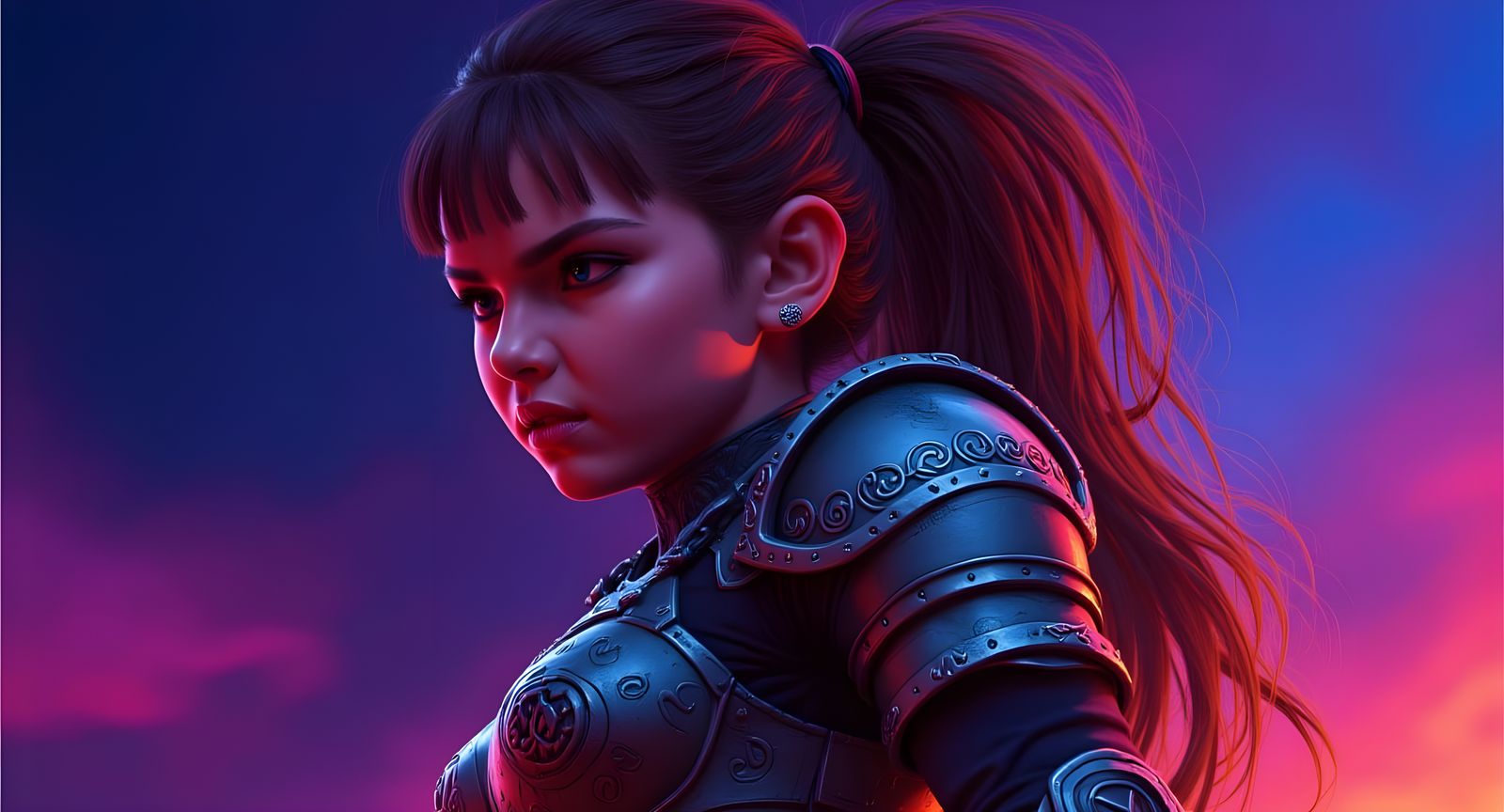 Vibrant Warrior Girl in Hyperrealistic Digital Art Style