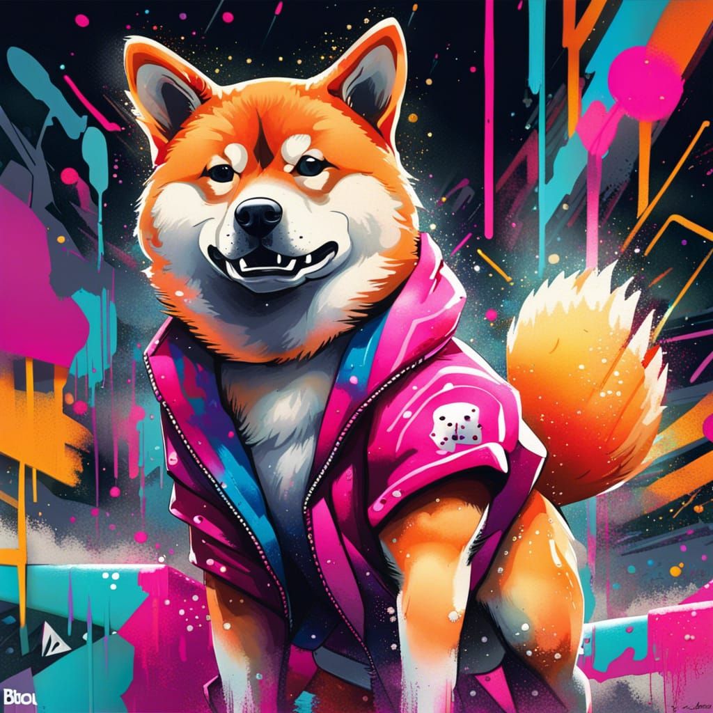 80s Workout Shiba Inu in Graffiti Art Style