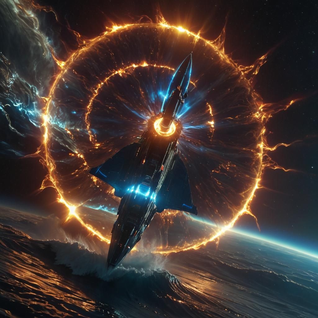 Spaceship Rides Solar Wave in Sci-Fi Concept Art