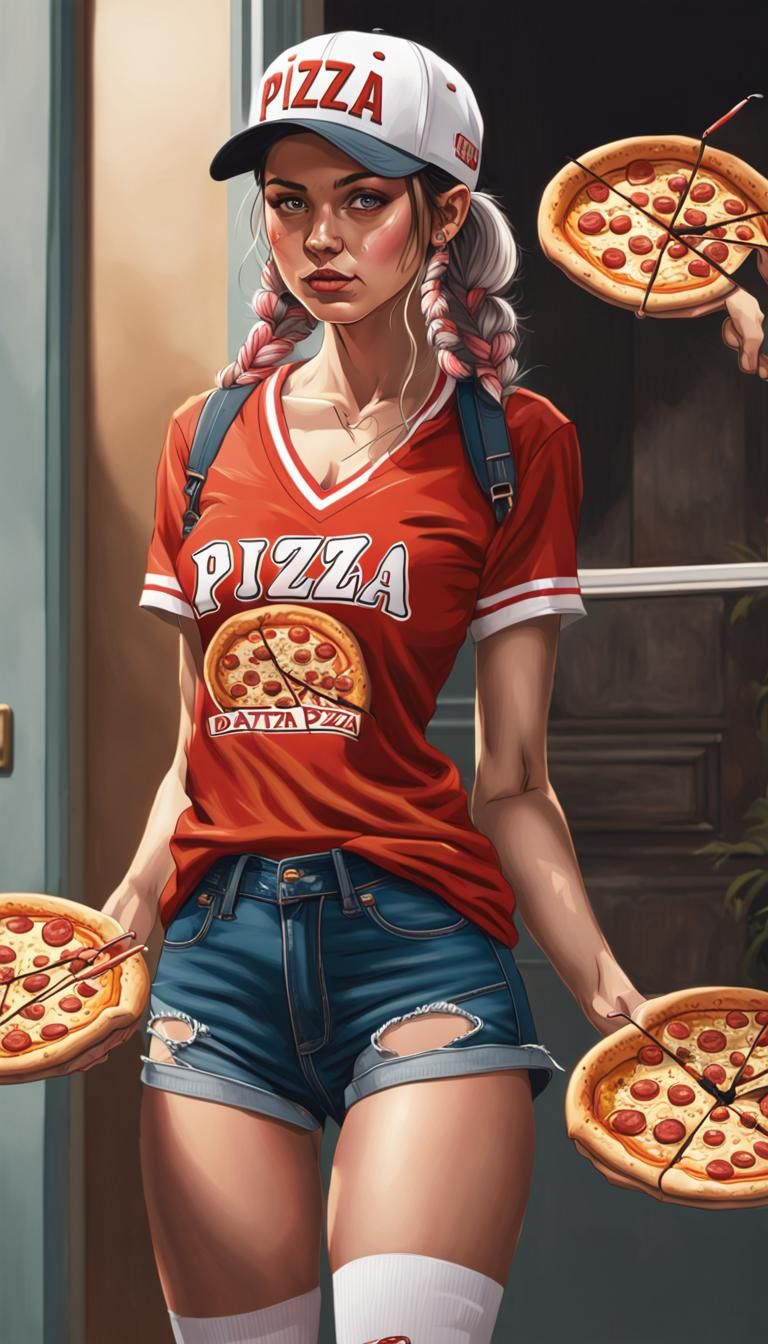 ultra small daisy dukes shorts, Long thigh-high socks, pigtails (twin tail hairstyle) baseball cap, v-neck T-shirt with ...