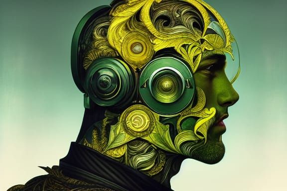 Detailed Portrait with Glowing Fractal Edges