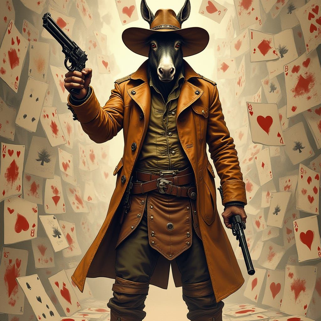 Donkey-Headed Cowboy in Wild West Cardstorm