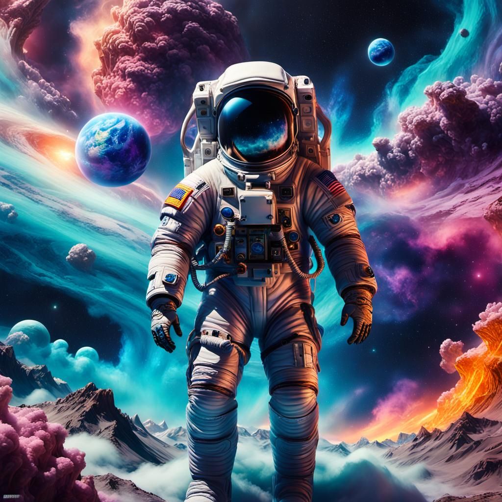 Astronaut in Neptune's Icy Clouds: Digital Matte Painting