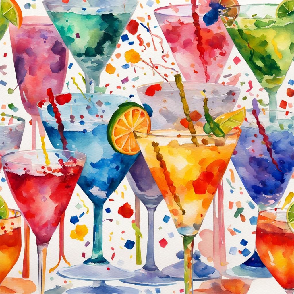Colorful Cocktails in Gouache Style Watercolor