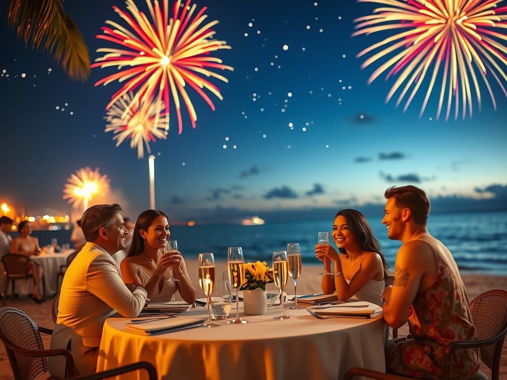 Romantic Tropical New Year's Eve Celebration Under Starry Sk...