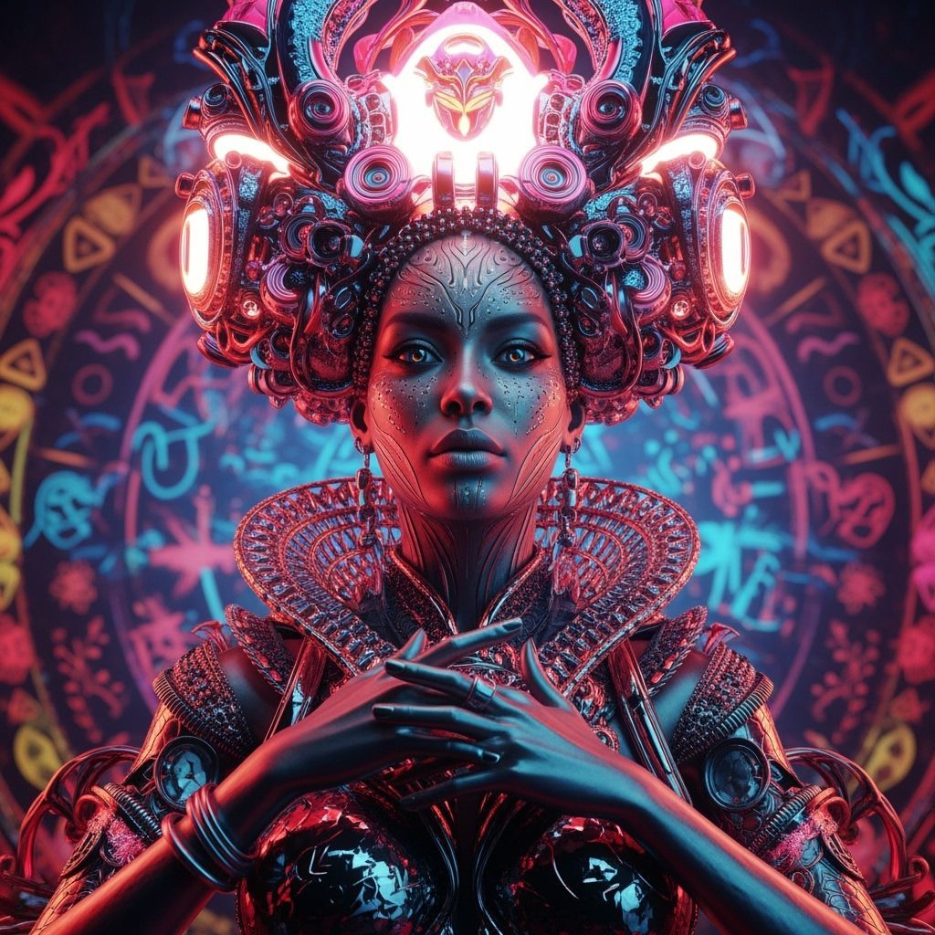 Surreal African Queen in Vibrant 3D CGI Style