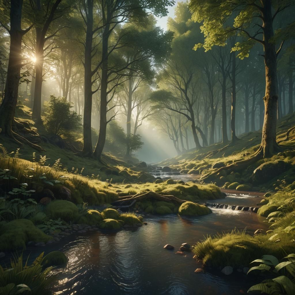 Serene Forest Glade in Magic Realism Style