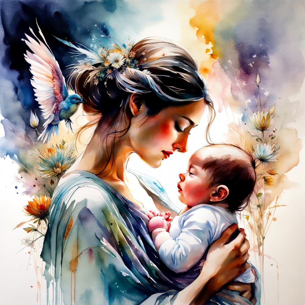 Mother and Child: A Watercolor Painting of Love