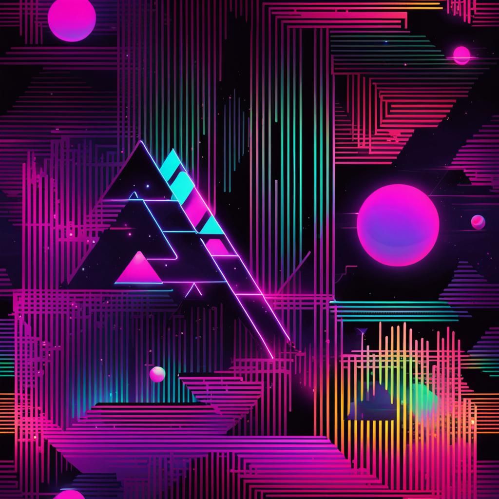 Synthwave Neon Geometric Design in Retro Style