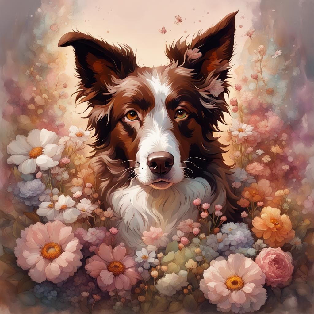 Border Collie & Flowers