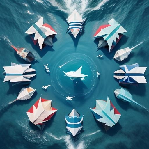Ocean Bottom Scene: Sharks on Family Vacation in Origami Sty...