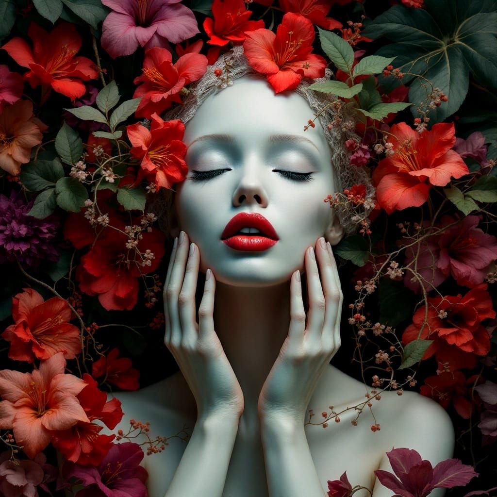 Enigmatic Goddess Amidst Tropical Opulence