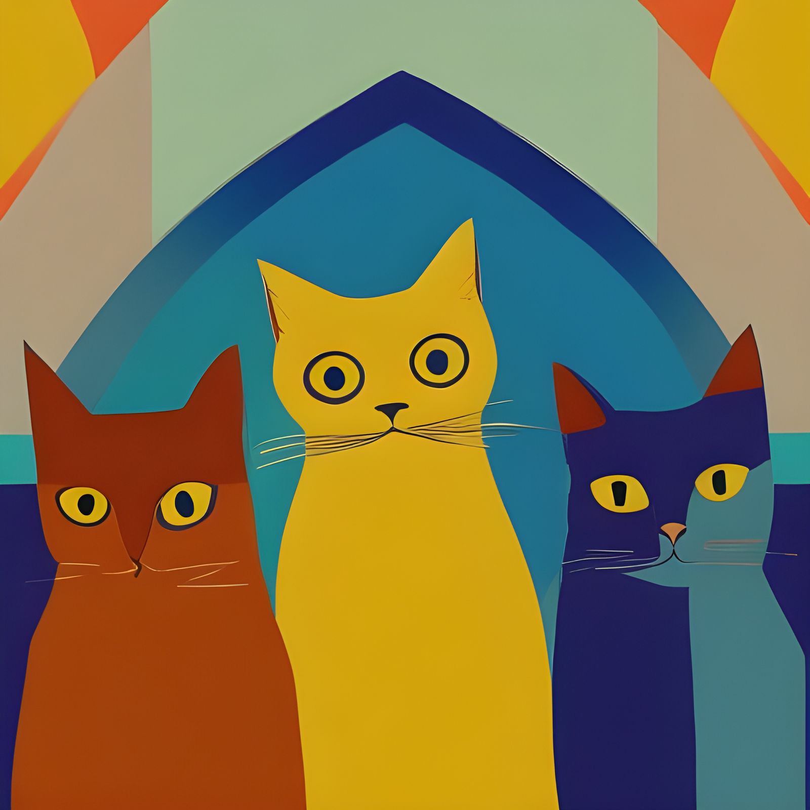 Cats at Art Exhibit in Pop Art Style