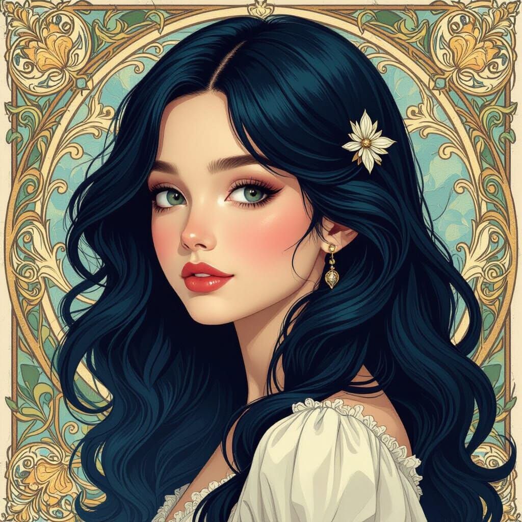 Victorian Portrait of Girl with Dark Hair and Piercing Eyes