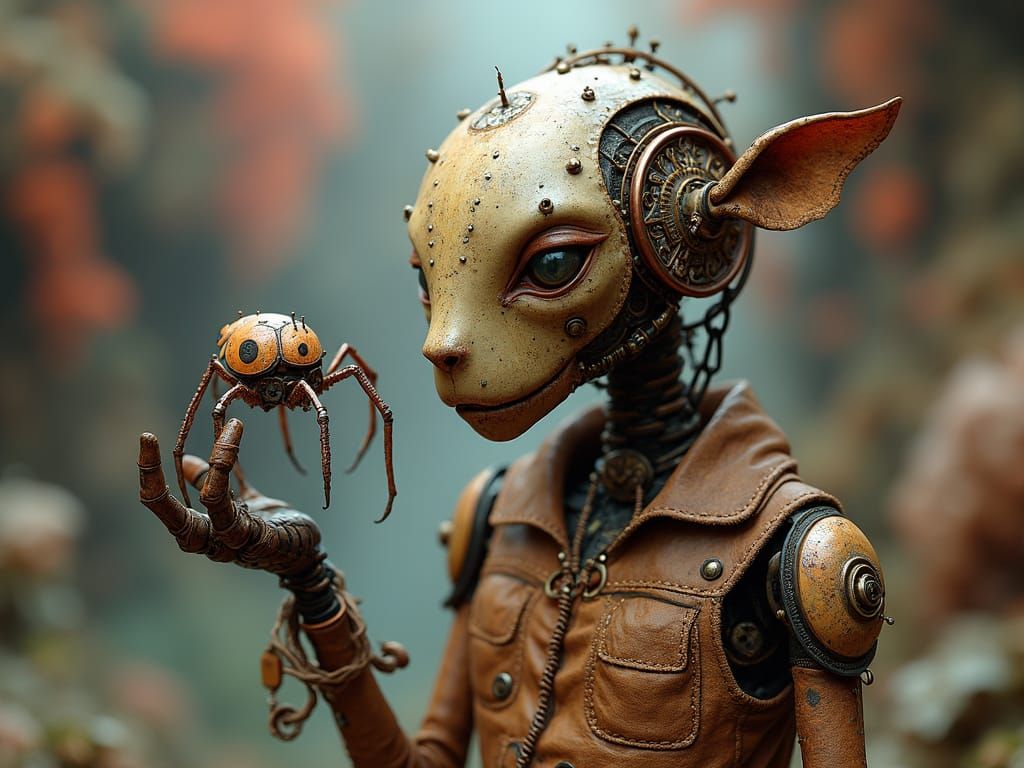 Android Hybrid Creature Amidst Bismuth Fractals