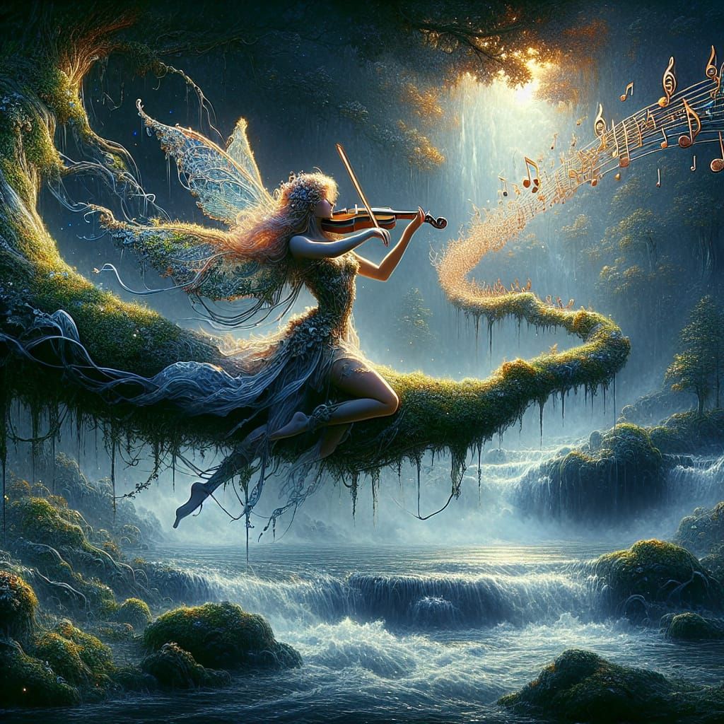 Fairy Violinist in Art Nouveau Style