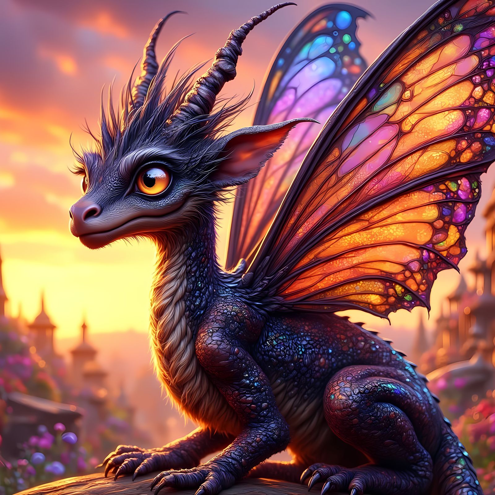 Iridescent Butterfly Dragon Portrait in Anime Style