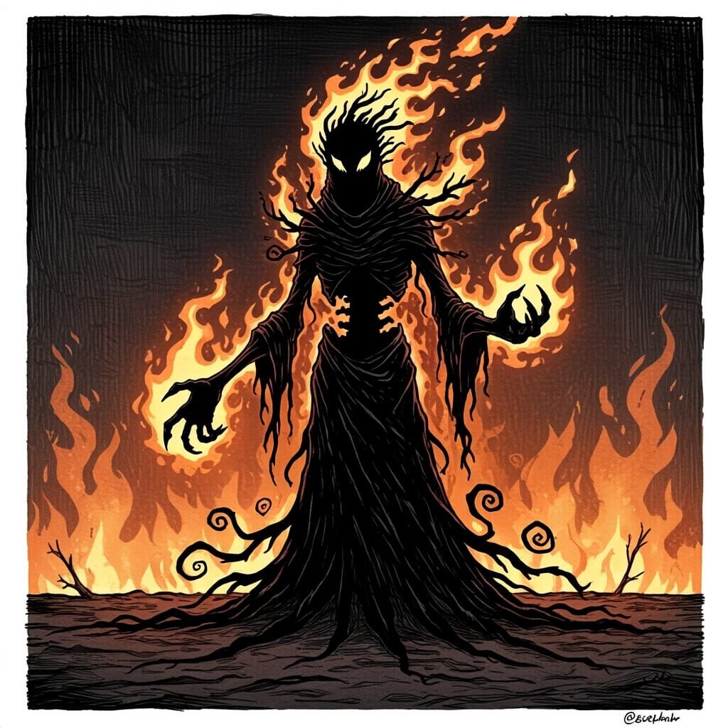 Shadowfire Elemental: Ballpoint Pen Illustration