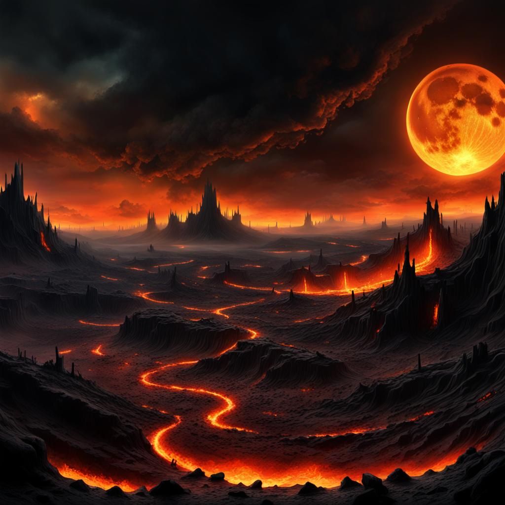 Hellish Earthquake Under Black Moon: Dark Fantasy Art