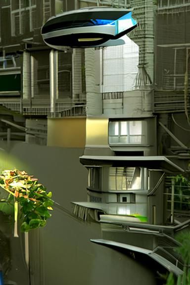 Futuristic Cityscape with Flying Vehicles and AI