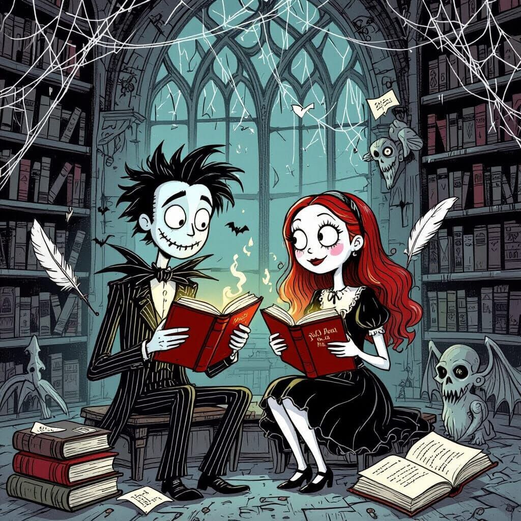 Jack and Sally in a Haunted Gothic Library
